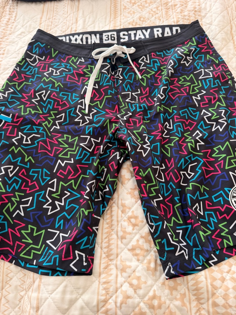 DIXXON Black Swim Shorts with Neon Geo Print